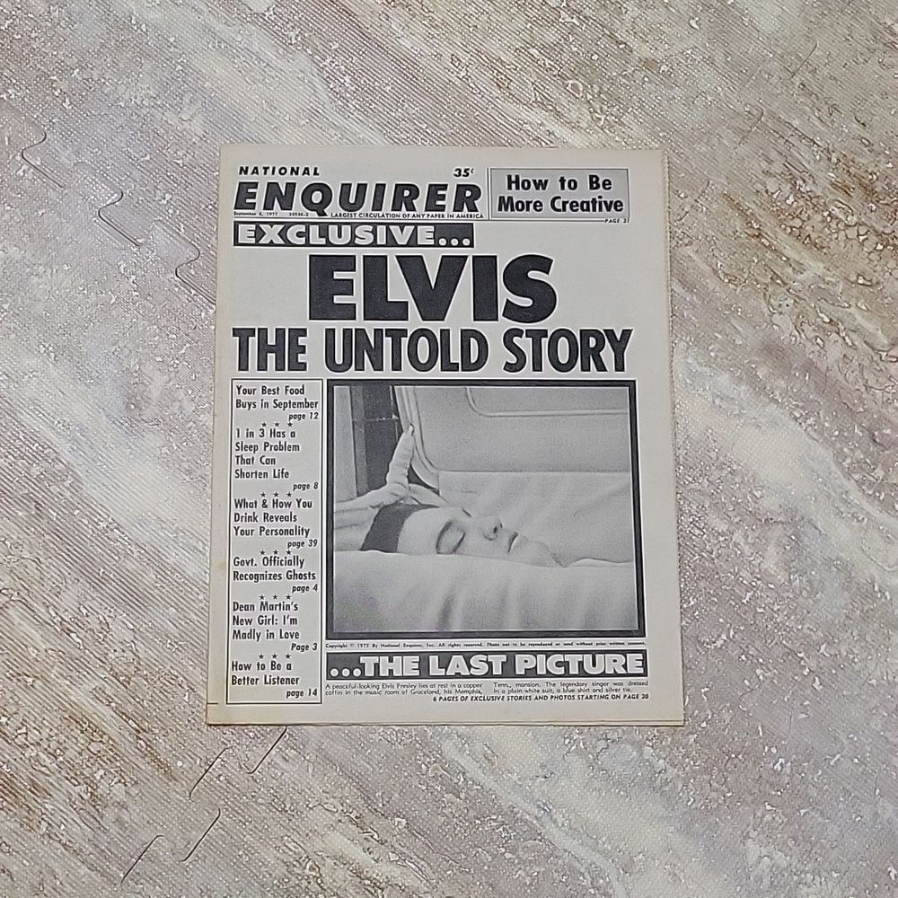 NATIONAL ENQUIRER ELVIS UNTOLD STORY (B&W) VINTAGE NEWSPAPER 9/6/77